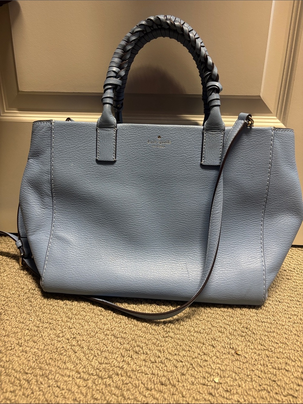 kate spade Powder Blue Leather Tote with Braided Handles